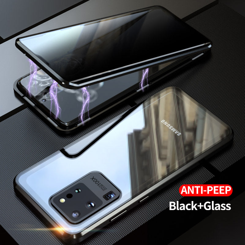 Anti-peep Magnetic Installation Metal Frame + Tempered Glass Combo Case [Not Support Fingerprint Unlock] for Samsung Galaxy S20 Ultra - Black