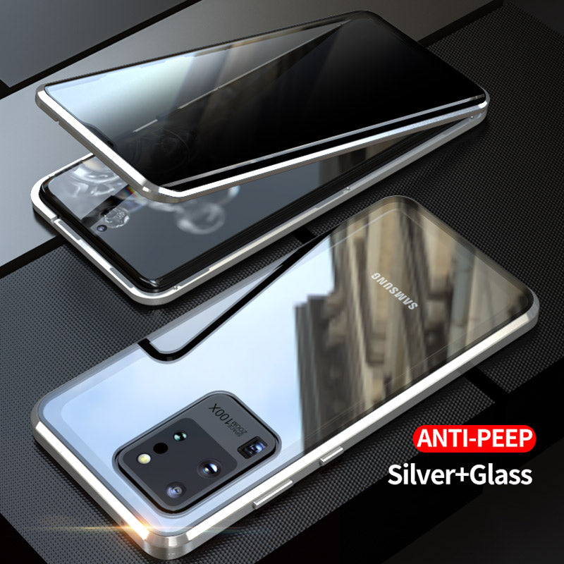 Anti-peep Magnetic Installation Metal Frame + Tempered Glass Combo Case [Not Support Fingerprint Unlock] for Samsung Galaxy S20 Ultra - Silver