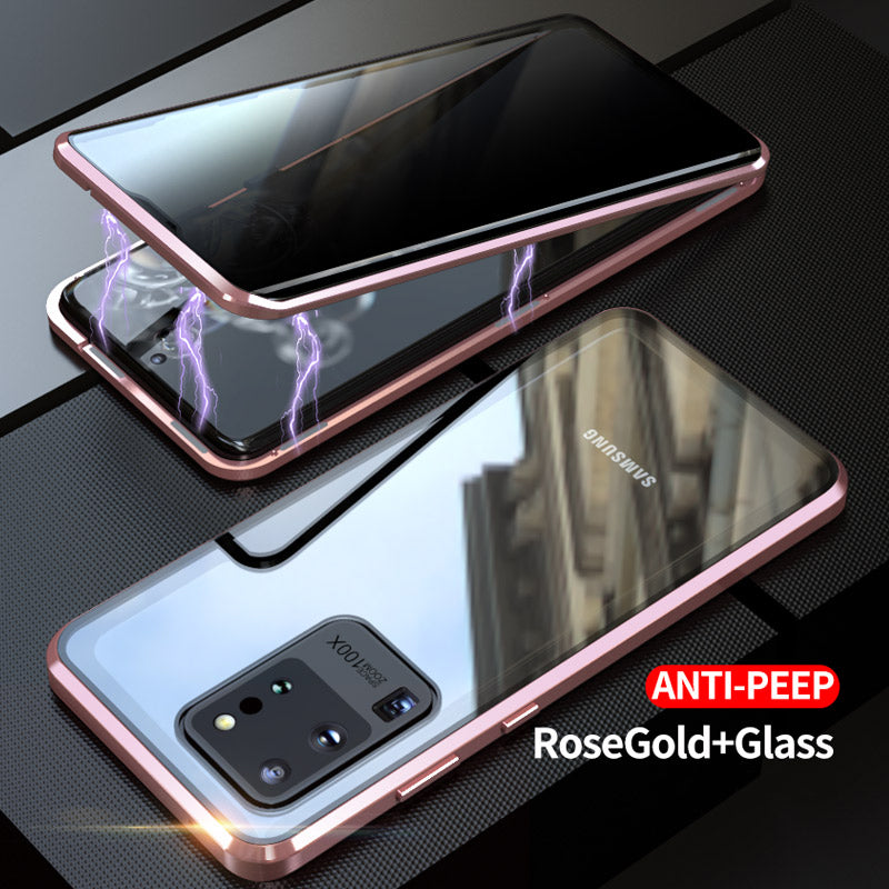 Anti-peep Magnetic Installation Metal Frame + Tempered Glass Combo Case [Not Support Fingerprint Unlock] for Samsung Galaxy S20 Ultra - Rose Gold