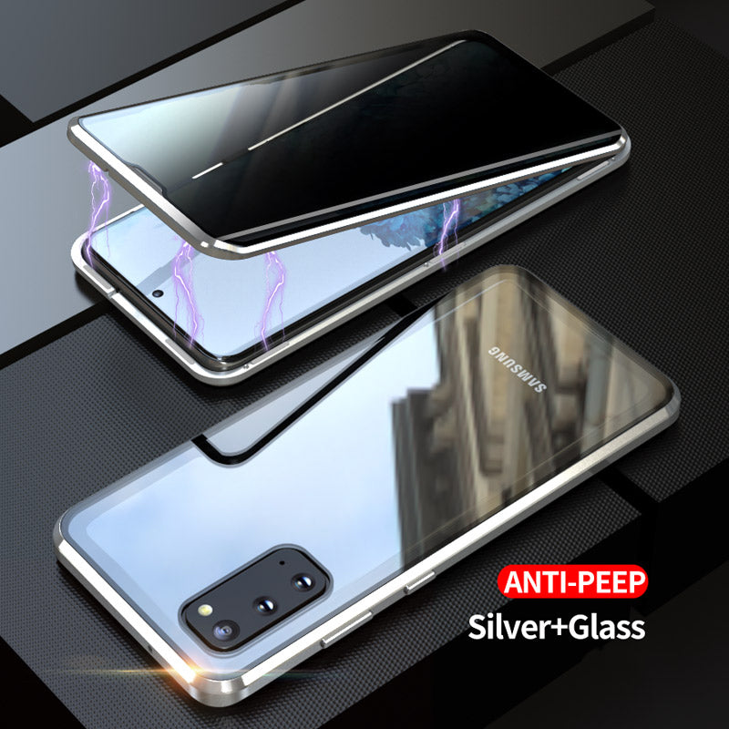 Anti-peep Magnetic Installation Metal Frame + Tempered Glass Hybrid Case [Not Support Fingerprint Unlock] for Samsung Galaxy S20 4G/S20 5G - Silver