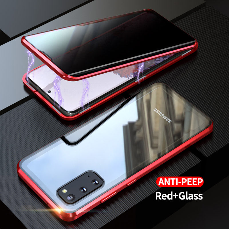 Anti-peep Magnetic Installation Metal Frame + Tempered Glass Hybrid Case [Not Support Fingerprint Unlock] for Samsung Galaxy S20 4G/S20 5G - Red