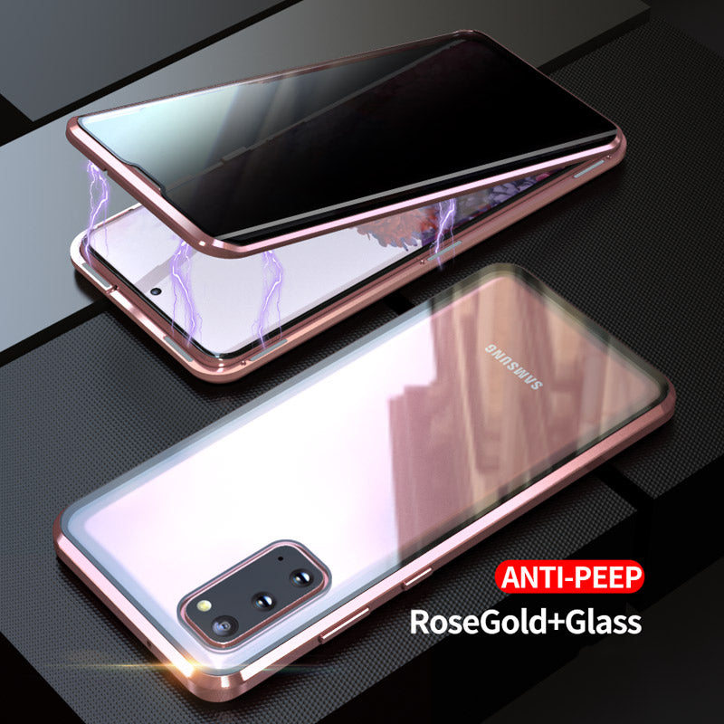 Anti-peep Magnetic Installation Metal Frame + Tempered Glass Hybrid Case [Not Support Fingerprint Unlock] for Samsung Galaxy S20 4G/S20 5G - Rose Gold