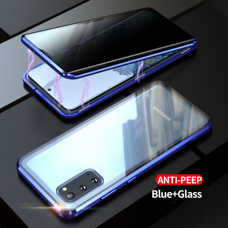 Anti-peep Magnetic Installation Metal Frame + Tempered Glass Hybrid Case [Not Support Fingerprint Unlock] for Samsung Galaxy S20 4G/S20 5G - Blue