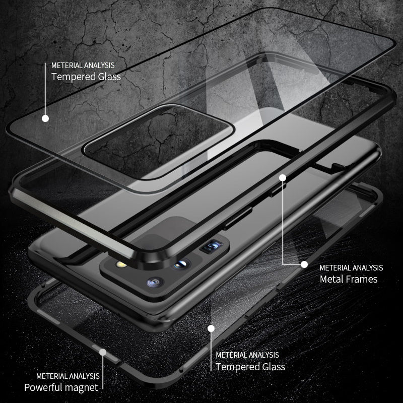 Magnetic Installation Detachable Design Metal Frame + Tempered Glass Full Protection Phone Case Phone Cover [Support Fingerprint Unlock] for Samsung Galaxy S20 4G/S20 5G - Black