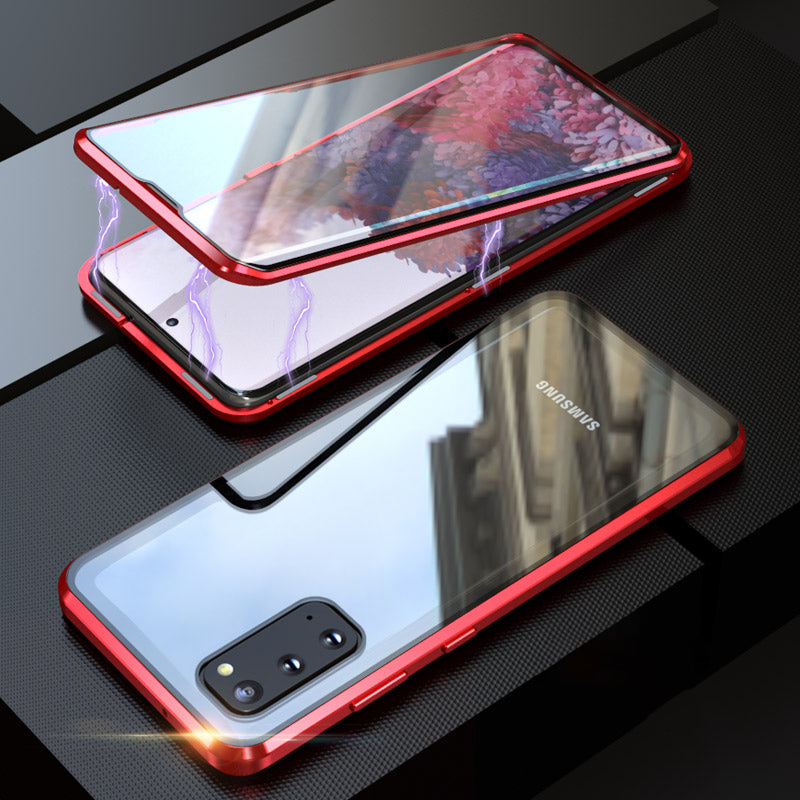 Magnetic Installation Detachable Design Metal Frame + Tempered Glass Full Protection Phone Case Phone Cover [Support Fingerprint Unlock] for Samsung Galaxy S20 4G/S20 5G - Red