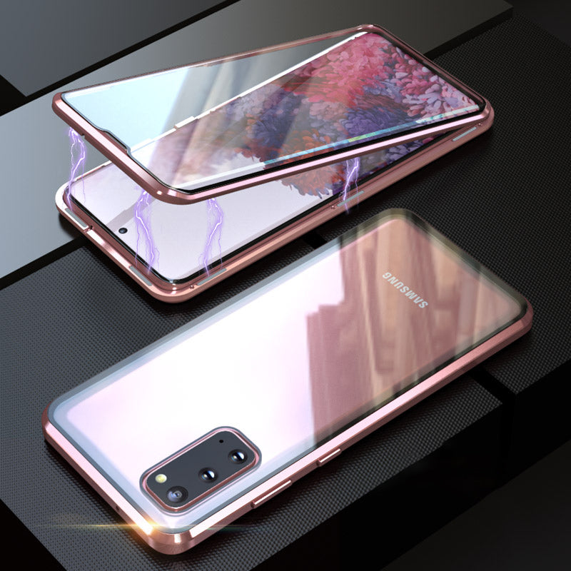 Magnetic Installation Detachable Design Metal Frame + Tempered Glass Full Protection Phone Case Phone Cover [Support Fingerprint Unlock] for Samsung Galaxy S20 4G/S20 5G - Rose Gold