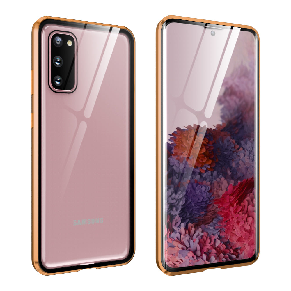 Magnetic Installation Detachable Design Metal Frame + Tempered Glass Full Protection Phone Case Phone Cover [Support Fingerprint Unlock] for Samsung Galaxy S20 4G/S20 5G - Gold