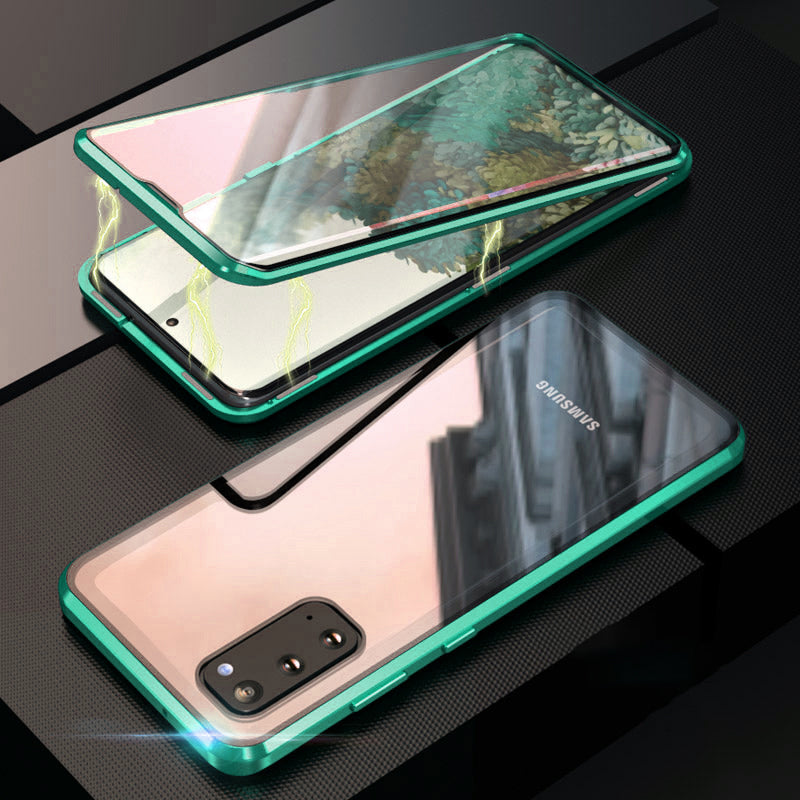 Magnetic Installation Detachable Design Metal Frame + Tempered Glass Full Protection Phone Case Phone Cover [Support Fingerprint Unlock] for Samsung Galaxy S20 4G/S20 5G - Green