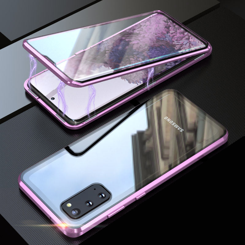 Magnetic Installation Detachable Design Metal Frame + Tempered Glass Full Protection Phone Case Phone Cover [Support Fingerprint Unlock] for Samsung Galaxy S20 4G/S20 5G - Purple