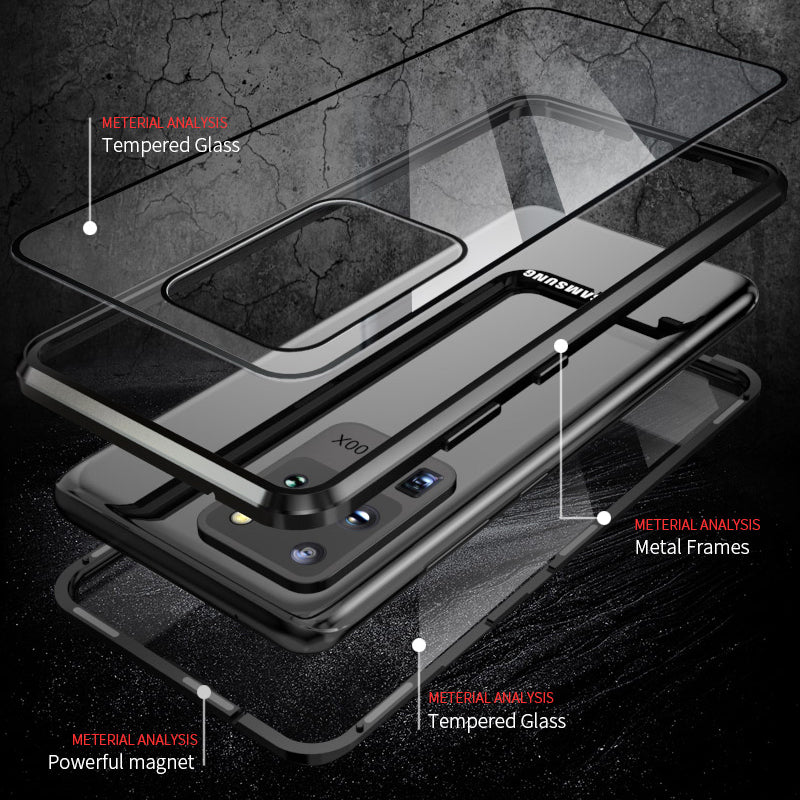 Magnetic Installation Metal Frame + Tempered Glass Full Covering Hybrid Case [Support Fingerprint Unlock] for Samsung Galaxy S20 Plus - Black