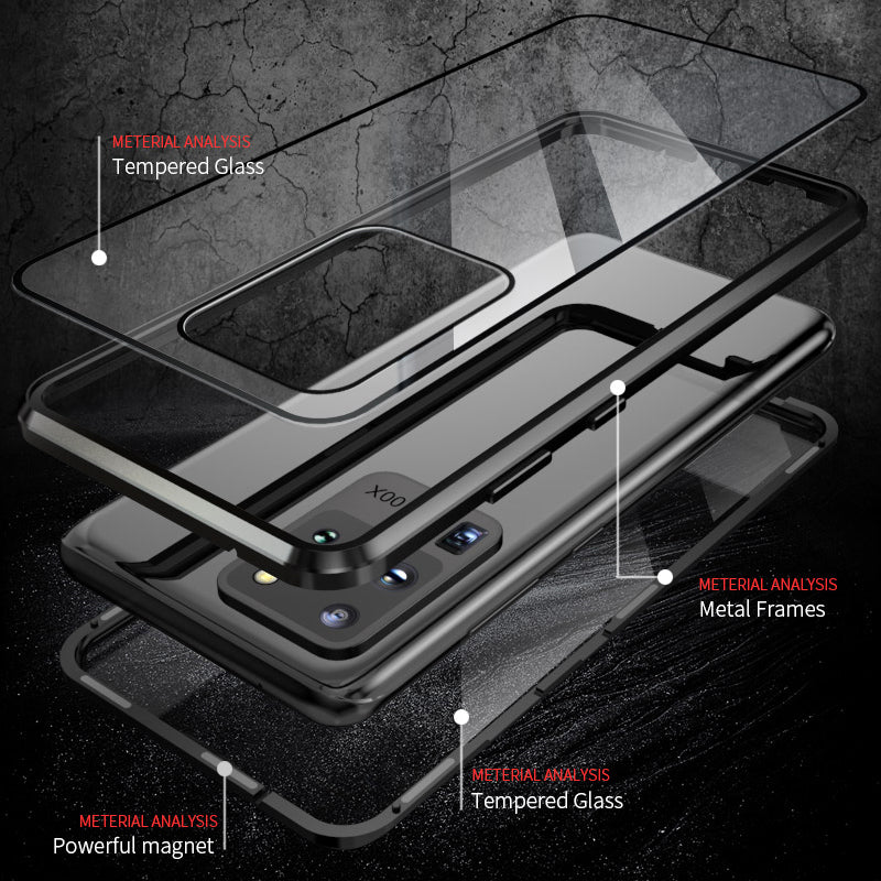 Phone Case Magnetic Frame + Tempered Glass Full Covering Phone Shell for Samsung Galaxy S20 Ultra - Black