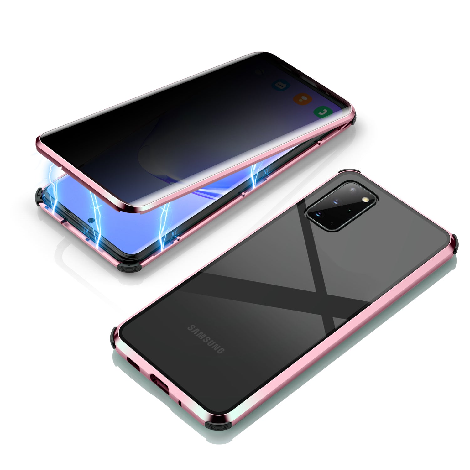 Shockproof Anti-peep Magnetic Metal Frame + Tempered Glass Hybrid Case [Not Support Fingerprint Unlock] for Samsung Galaxy S20 Plus - Pink