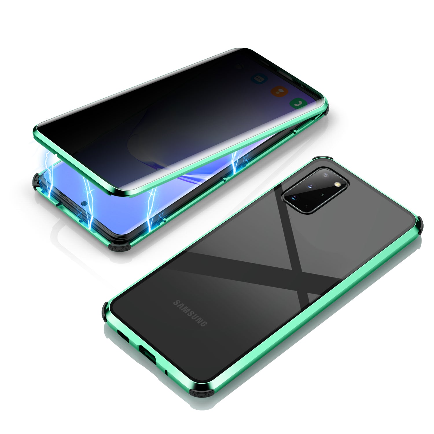 Shockproof Anti-peep Magnetic Metal Frame + Tempered Glass Hybrid Case [Not Support Fingerprint Unlock] for Samsung Galaxy S20 Plus - Green