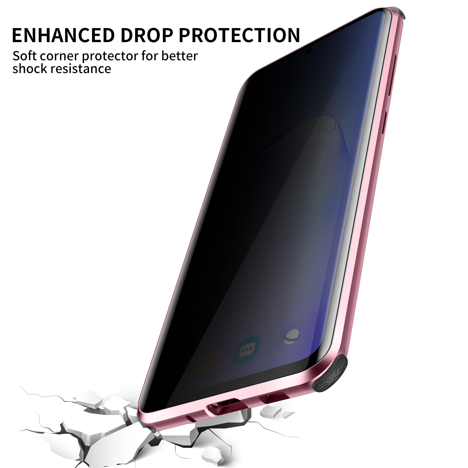 Shockproof Anti-peep Magnetic Metal Frame + Tempered Glass Combo Shell [Not Support Fingerprint Unlock] for Samsung Galaxy S20 4G/S20 5G - Pink