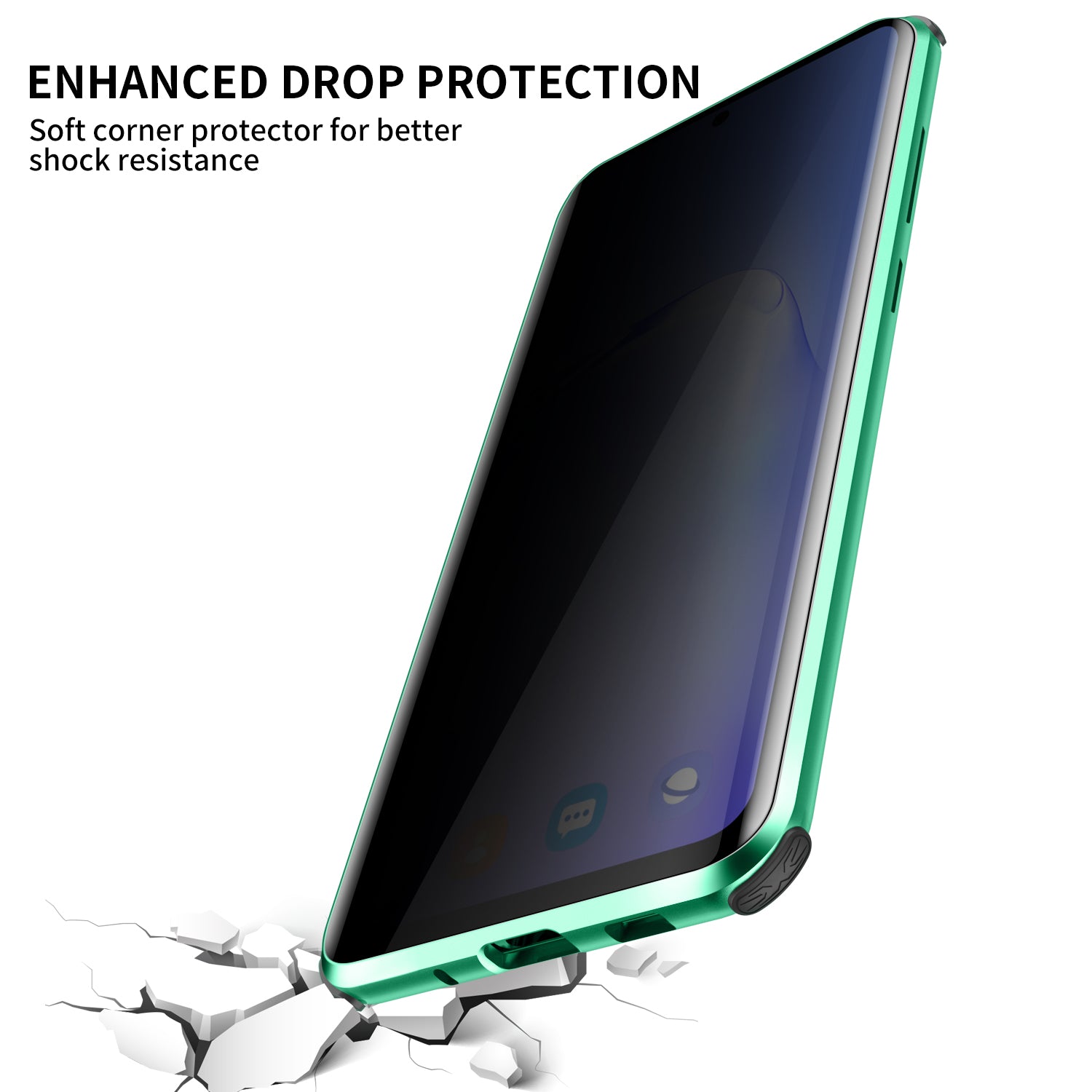 Shockproof Anti-peep Magnetic Metal Frame + Tempered Glass Combo Shell [Not Support Fingerprint Unlock] for Samsung Galaxy S20 4G/S20 5G - Green