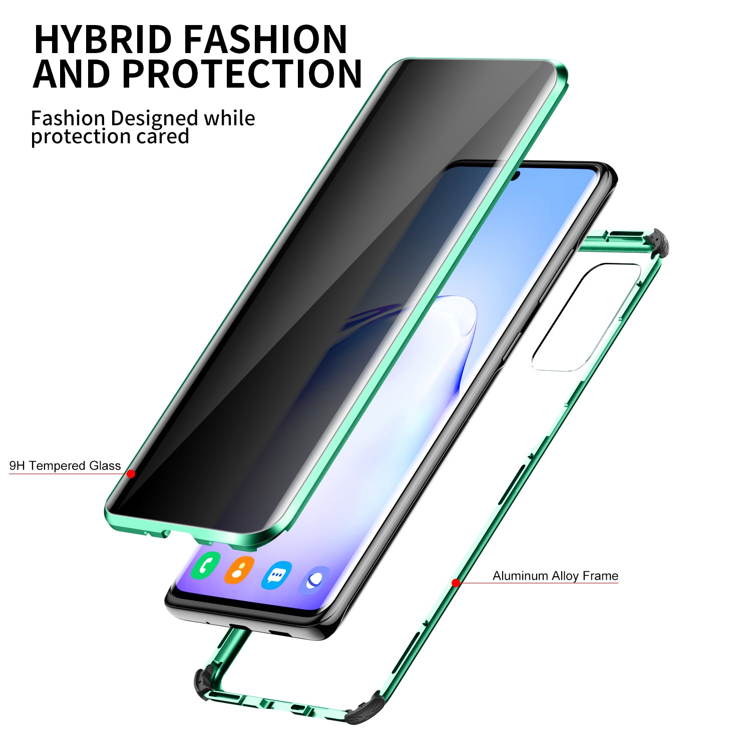 Shockproof Anti-peep Magnetic Metal Frame + Tempered Glass Combo Shell [Not Support Fingerprint Unlock] for Samsung Galaxy S20 4G/S20 5G - Green