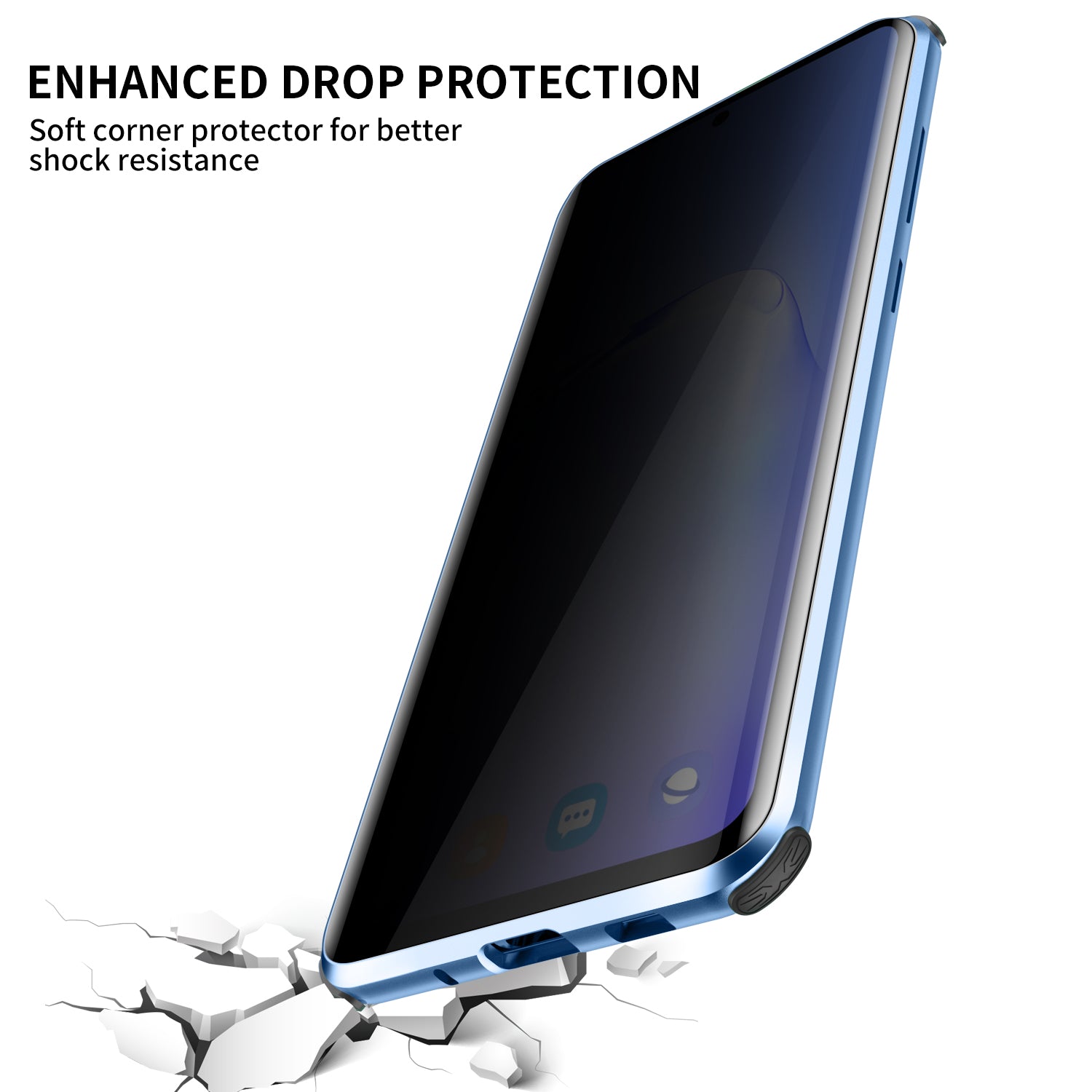 Shockproof Anti-peep Magnetic Metal Frame + Tempered Glass Combo Shell [Not Support Fingerprint Unlock] for Samsung Galaxy S20 4G/S20 5G - Blue