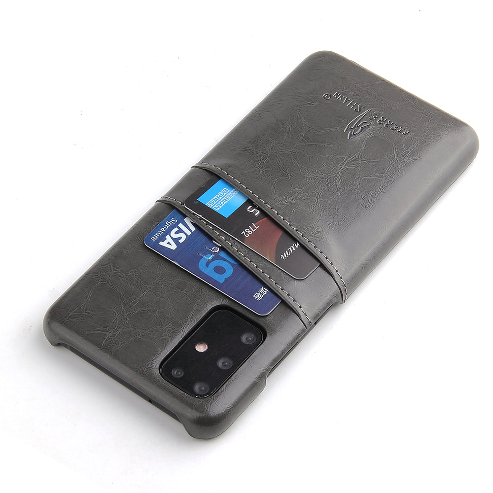 FIERRE SHANN Oil Wax PU Leather Coated PC Phone Shell with Card Slots for Samsung Galaxy S20 4G/S20 5G - Black