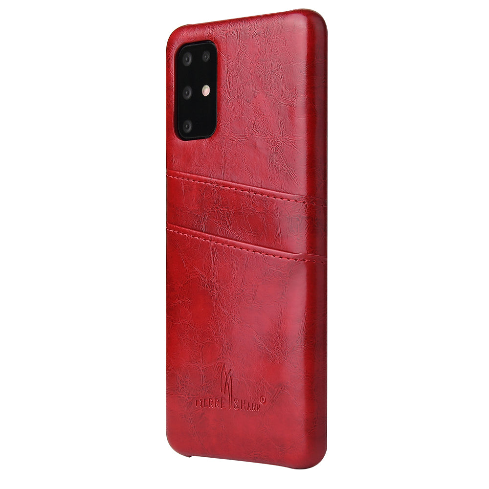 FIERRE SHANN Oil Wax PU Leather Coated PC Phone Shell with Card Slots for Samsung Galaxy S20 4G/S20 5G - Red