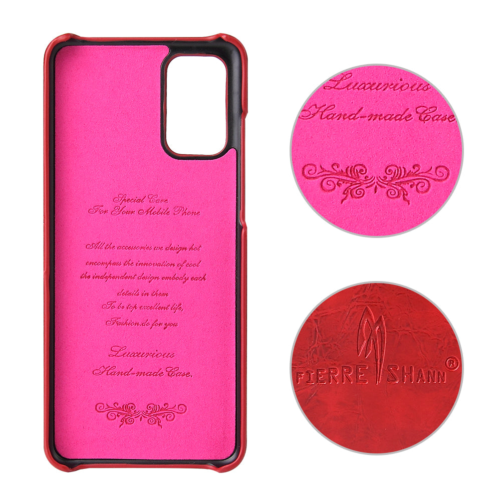 FIERRE SHANN Oil Wax PU Leather Coated PC Phone Shell with Card Slots for Samsung Galaxy S20 4G/S20 5G - Red