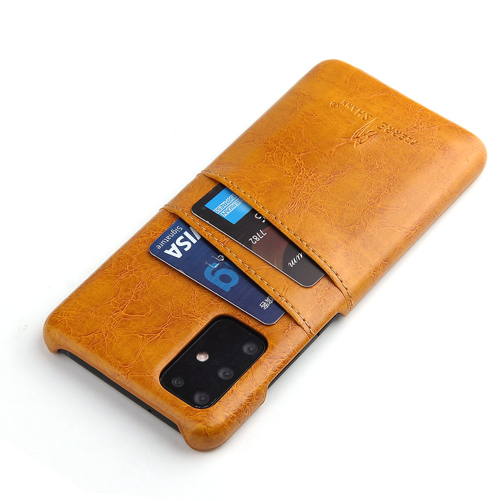 FIERRE SHANN Oil Wax PU Leather Coated PC Phone Shell with Card Slots for Samsung Galaxy S20 4G/S20 5G - Orange