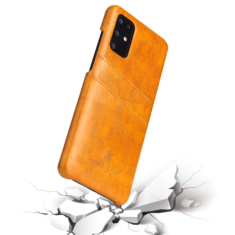 FIERRE SHANN Oil Wax PU Leather Coated PC Phone Shell with Card Slots for Samsung Galaxy S20 4G/S20 5G - Orange