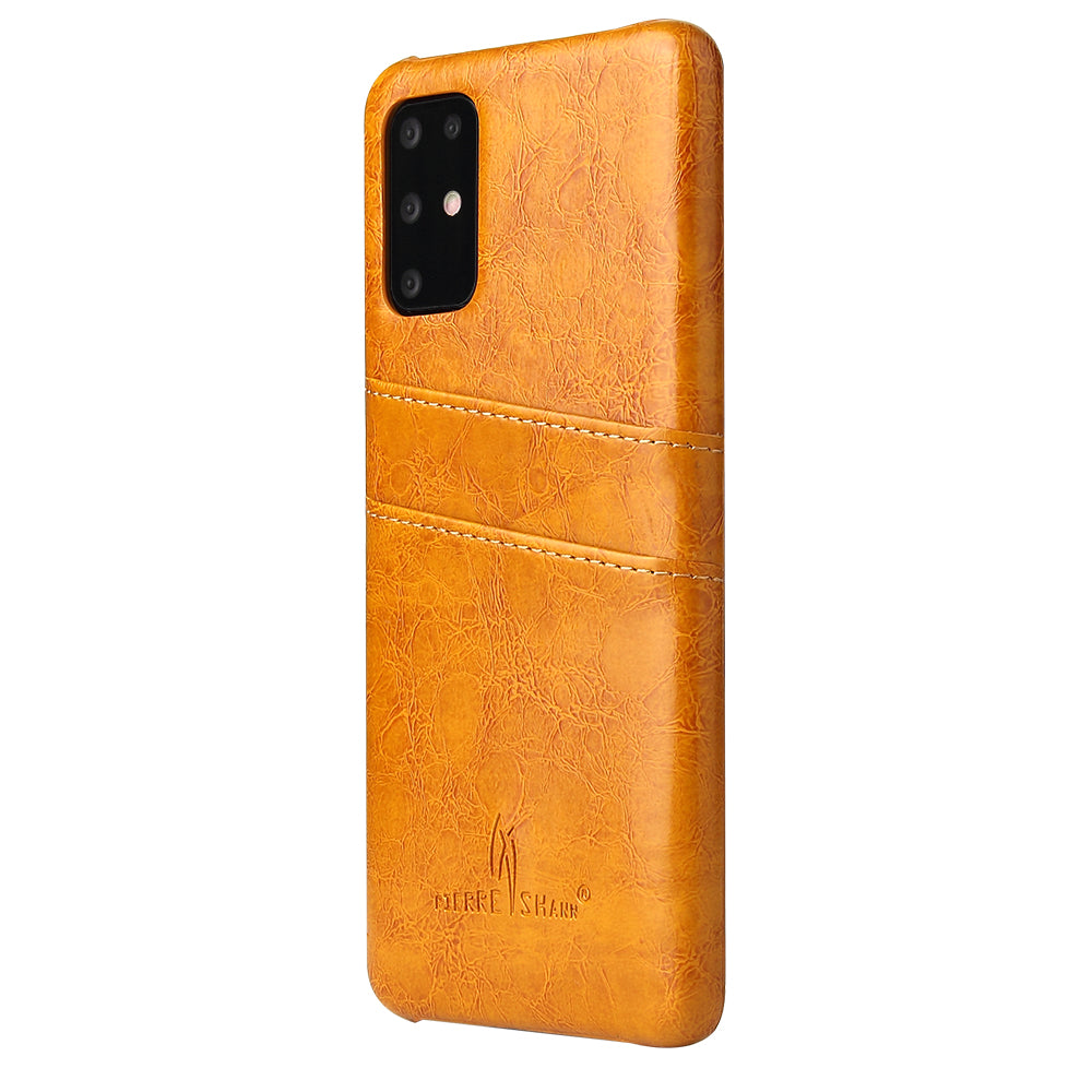 FIERRE SHANN Oil Wax PU Leather Coated PC Phone Shell with Card Slots for Samsung Galaxy S20 4G/S20 5G - Orange