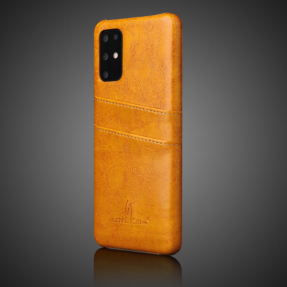 FIERRE SHANN Oil Wax PU Leather Coated PC Phone Shell with Card Slots for Samsung Galaxy S20 4G/S20 5G - Orange