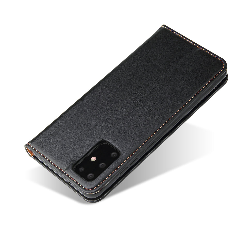 Textured Leather Wallet Stand Flip Phone Case Protection Shell for Samsung Galaxy S20 4G/S20 5G - Black