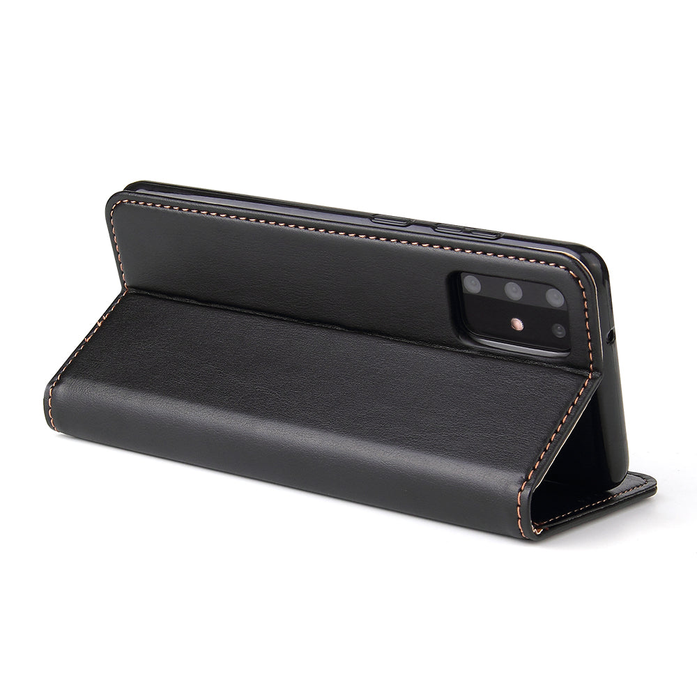 Textured Leather Wallet Stand Flip Phone Case Protection Shell for Samsung Galaxy S20 4G/S20 5G - Black