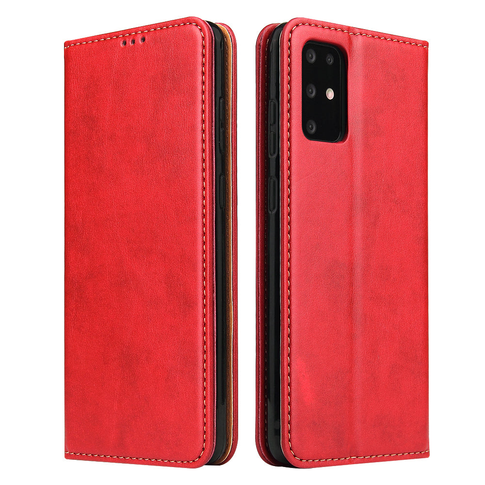 Textured Leather Wallet Stand Flip Phone Case Protection Shell for Samsung Galaxy S20 4G/S20 5G - Red