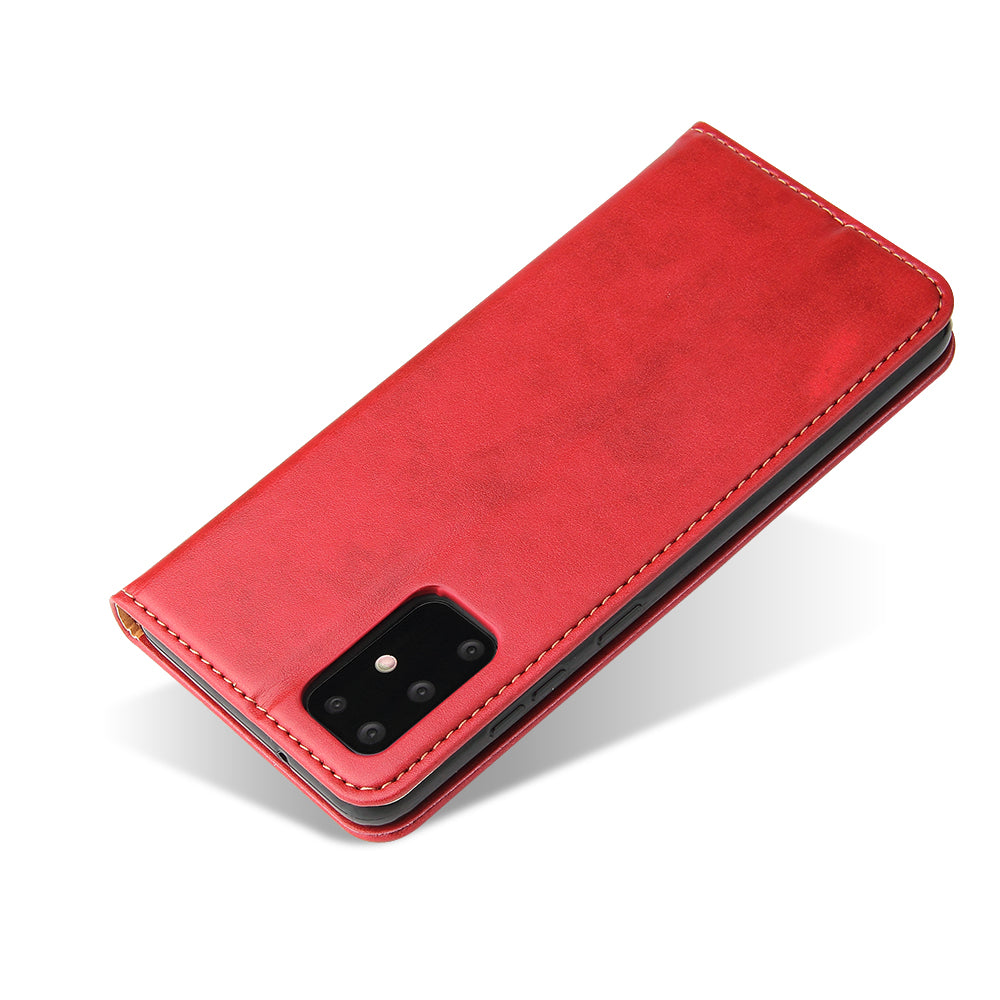 Textured Leather Wallet Stand Flip Phone Case Protection Shell for Samsung Galaxy S20 4G/S20 5G - Red