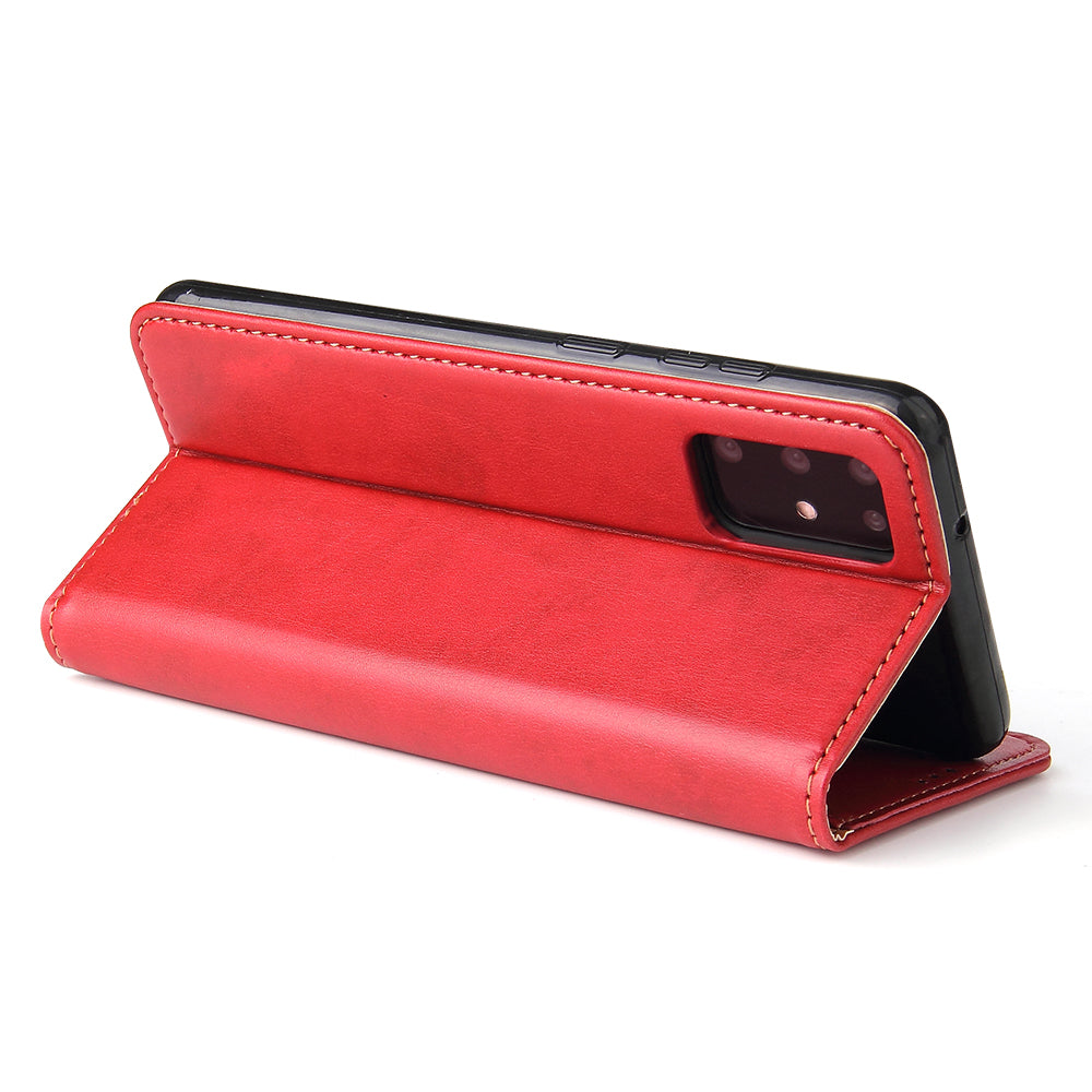 Textured Leather Wallet Stand Flip Phone Case Protection Shell for Samsung Galaxy S20 4G/S20 5G - Red