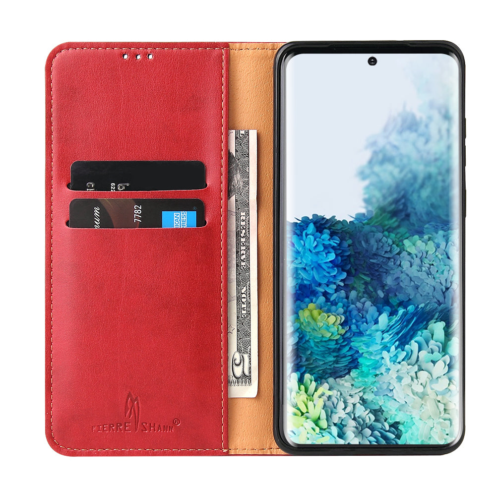 Textured Leather Wallet Stand Flip Phone Case Protection Shell for Samsung Galaxy S20 4G/S20 5G - Red