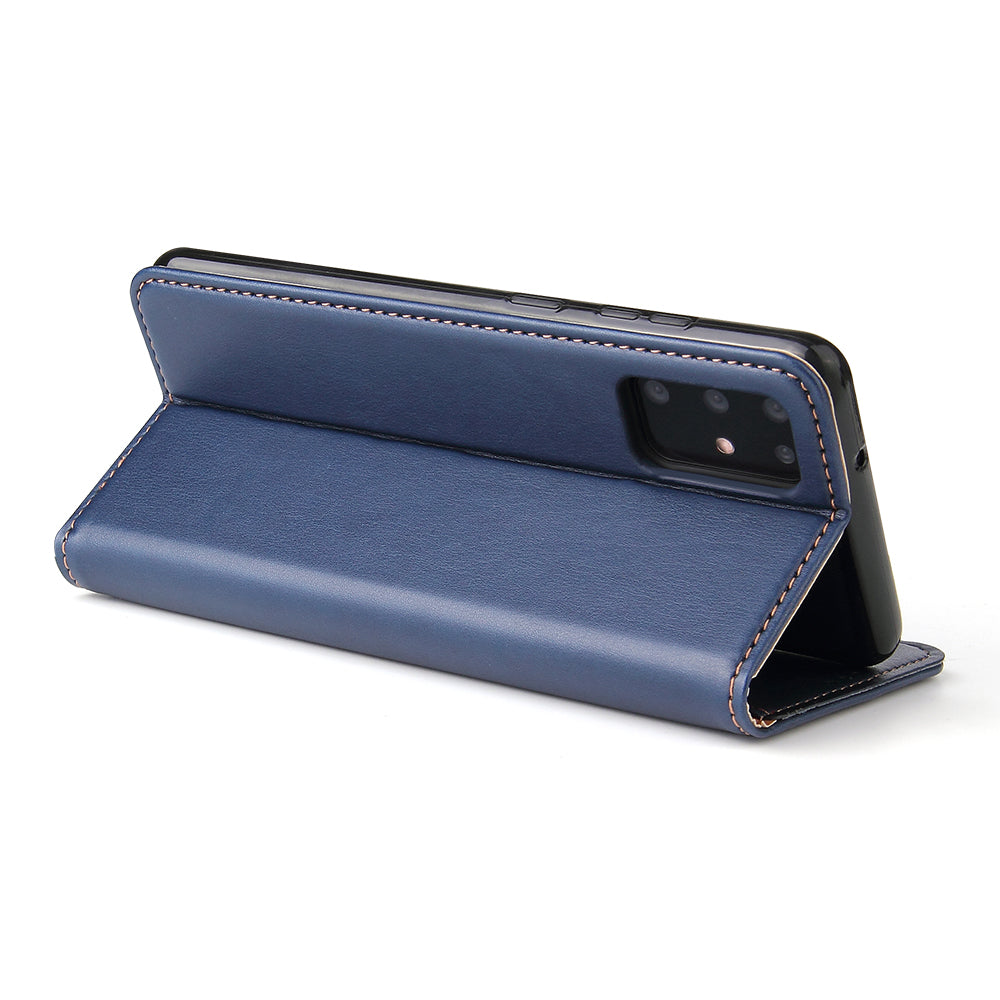 Textured Leather Wallet Stand Flip Phone Case Protection Shell for Samsung Galaxy S20 4G/S20 5G - Blue