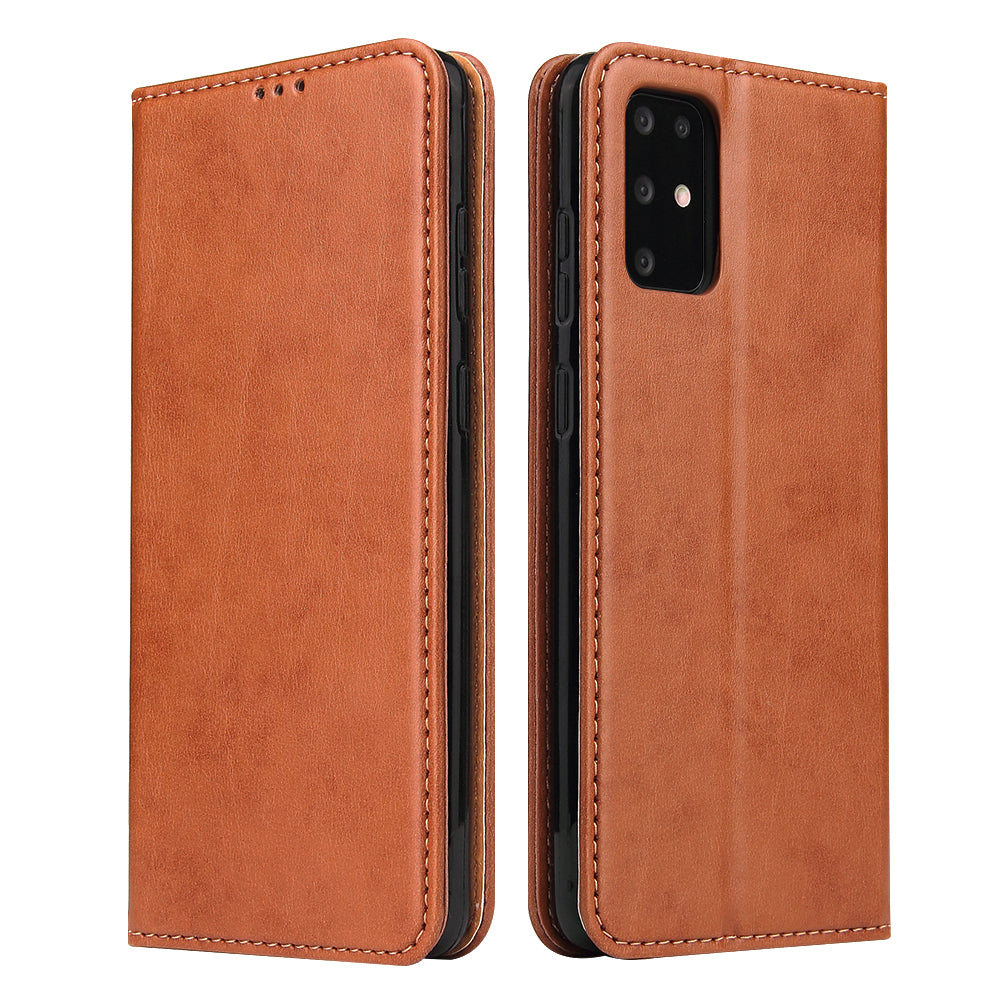 Textured Leather Wallet Stand Flip Phone Case Protection Shell for Samsung Galaxy S20 4G/S20 5G - Brown