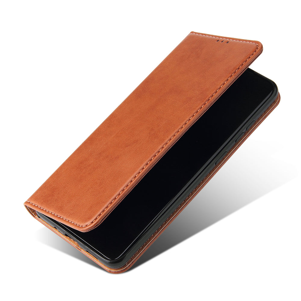 Textured Leather Wallet Stand Flip Phone Case Protection Shell for Samsung Galaxy S20 4G/S20 5G - Brown