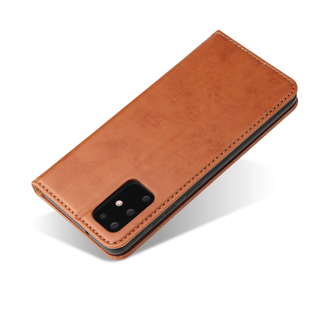 Textured Leather Wallet Stand Flip Phone Case Protection Shell for Samsung Galaxy S20 4G/S20 5G - Brown