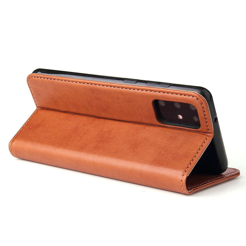 Textured Leather Wallet Stand Flip Phone Case Protection Shell for Samsung Galaxy S20 4G/S20 5G - Brown