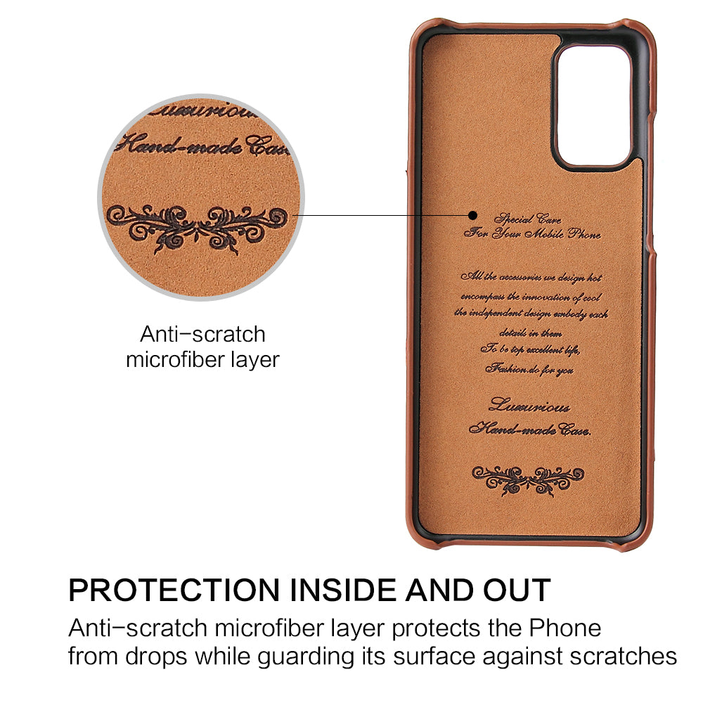 FIERRE SHANN Knight Ring Kickstand Oil Wax Genuine Leather Coated PC Cover for Samsung Galaxy S20 4G/S20 5G - Brown