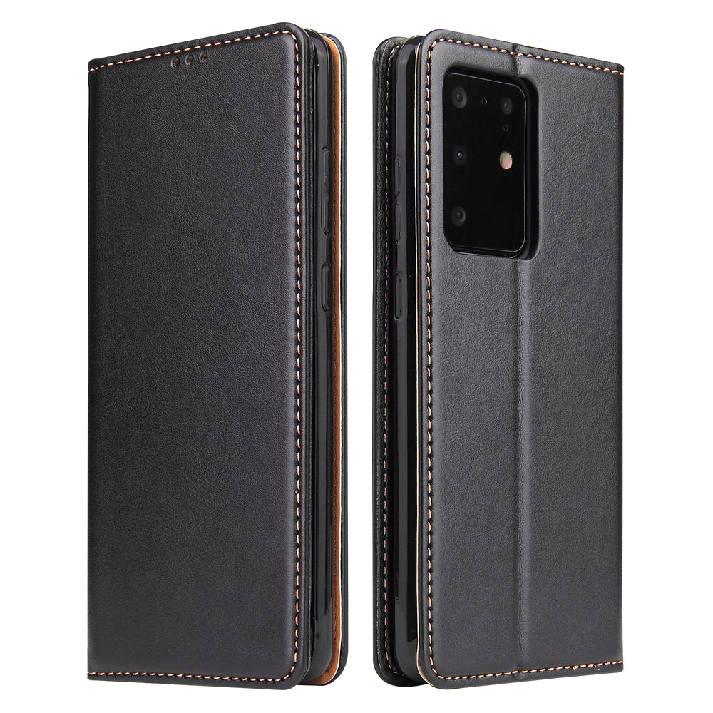 Textured Leather Wallet Stand Protection Case Shell for Samsung Galaxy S20 Ultra - Black