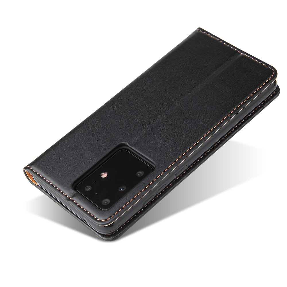 Textured Leather Wallet Stand Protection Case Shell for Samsung Galaxy S20 Ultra - Black