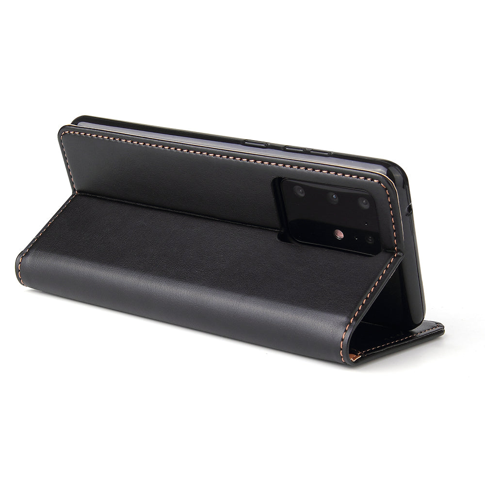 Textured Leather Wallet Stand Protection Case Shell for Samsung Galaxy S20 Ultra - Black