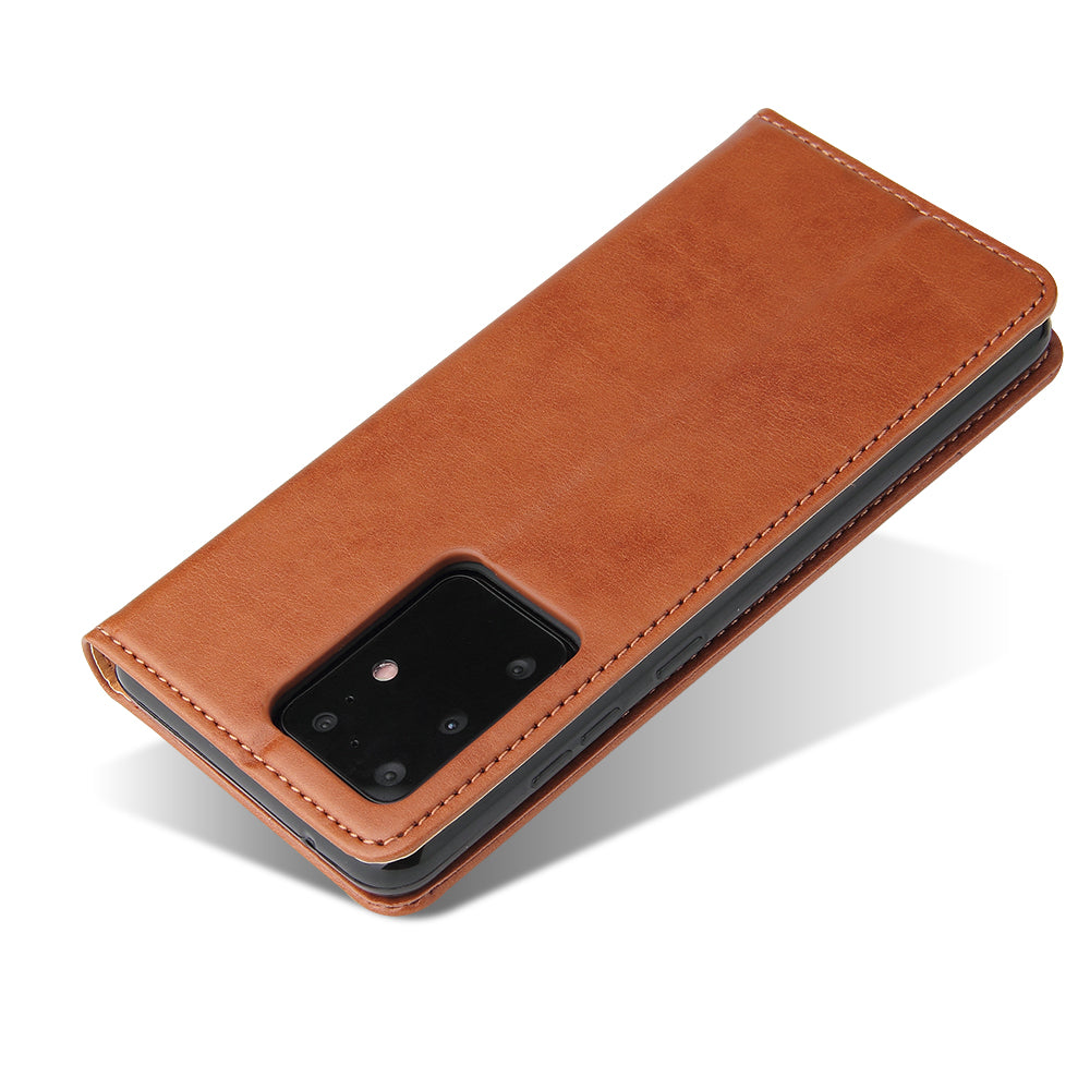 Textured Leather Wallet Stand Protection Case Shell for Samsung Galaxy S20 Ultra - Brown