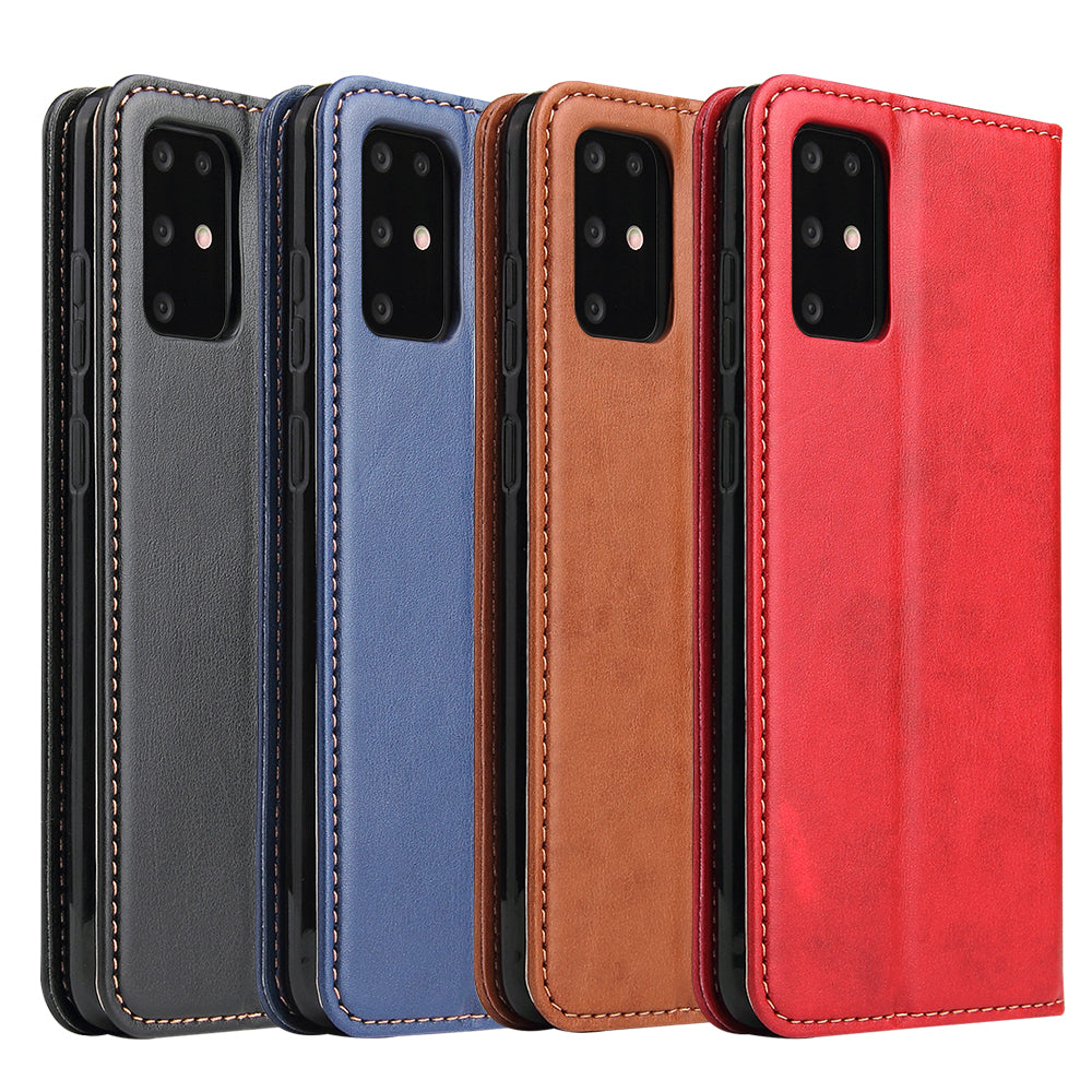 Textured Leather Wallet Stand Phone Case Protection Shell for Samsung Galaxy S20 Plus / S20 Plus 5G - Black