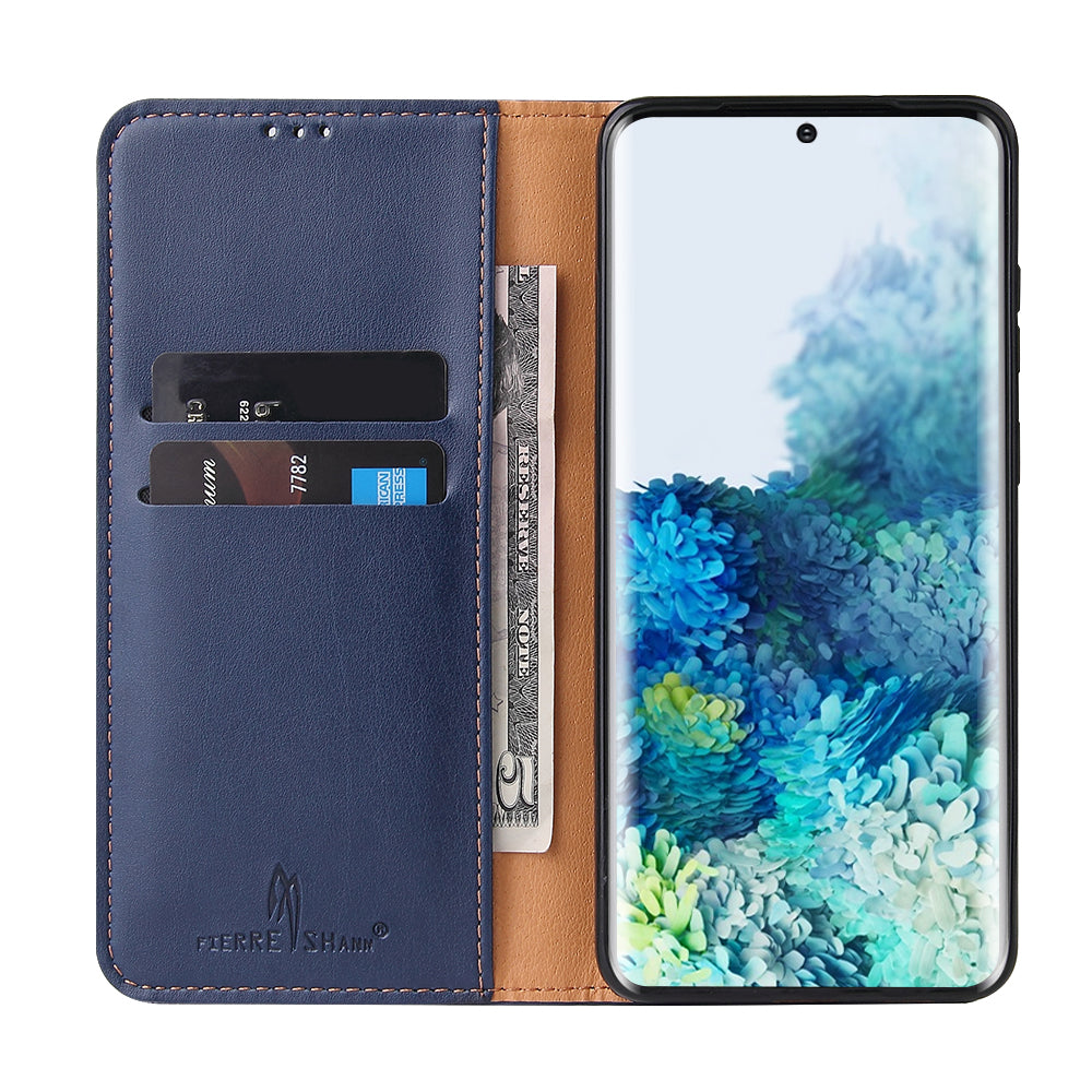 Textured Leather Wallet Stand Phone Case Protection Shell for Samsung Galaxy S20 Plus / S20 Plus 5G - Blue