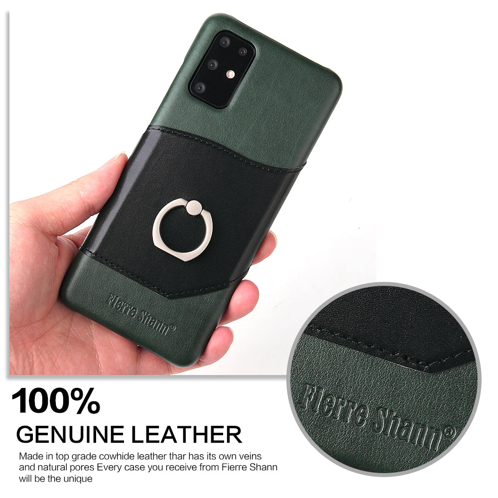 FIERRE SHANN Knight Oil Wax Genuine Leather Coated PC Shell with Card Slot for Samsung Galaxy S20 Ultra - Green