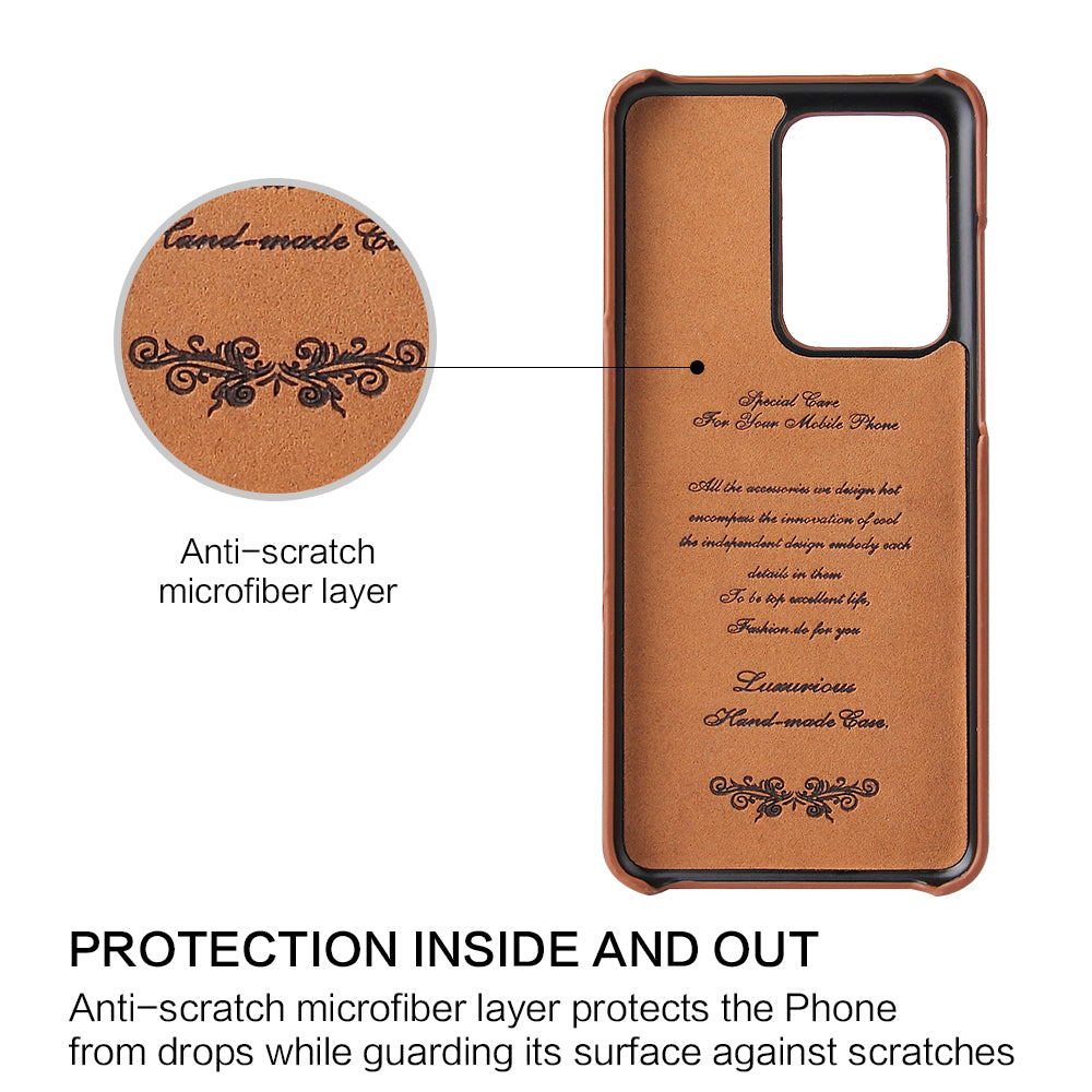 FIERRE SHANN Knight Oil Wax Genuine Leather Coated PC Shell with Card Slot for Samsung Galaxy S20 Ultra - Brown