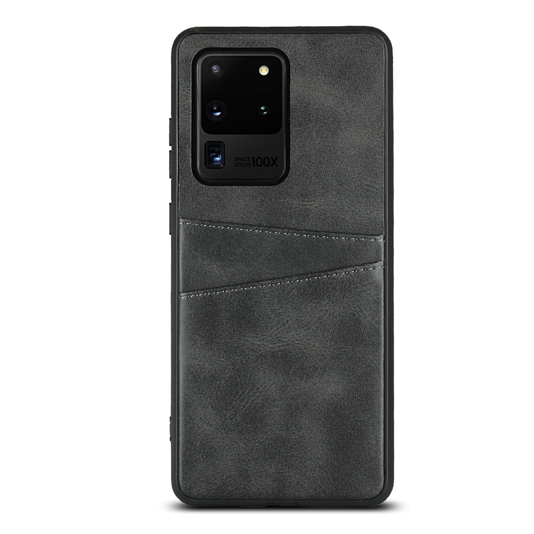 PU Leather+TPU Phone Case Dual Card Slots Cover for Samsung Galaxy S20 Ultra - Black