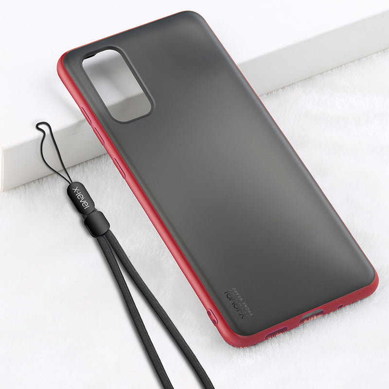 X-LEVEL Matte Texture TPU + Plastic Hybrid Cover with Lanyard for Samsung Galaxy S20 4G/S20 5G - Red